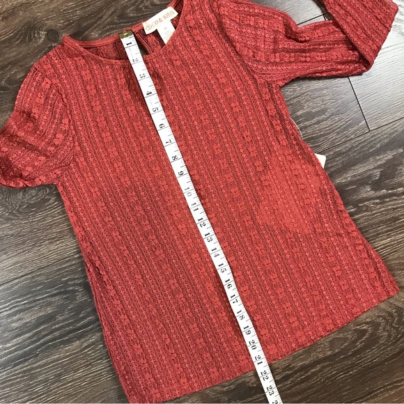 Coco & Shay Womens Long Sleeve Elegant Casual Scarlet Autumn Top Solid Sheer NEW - Picture 5 of 7